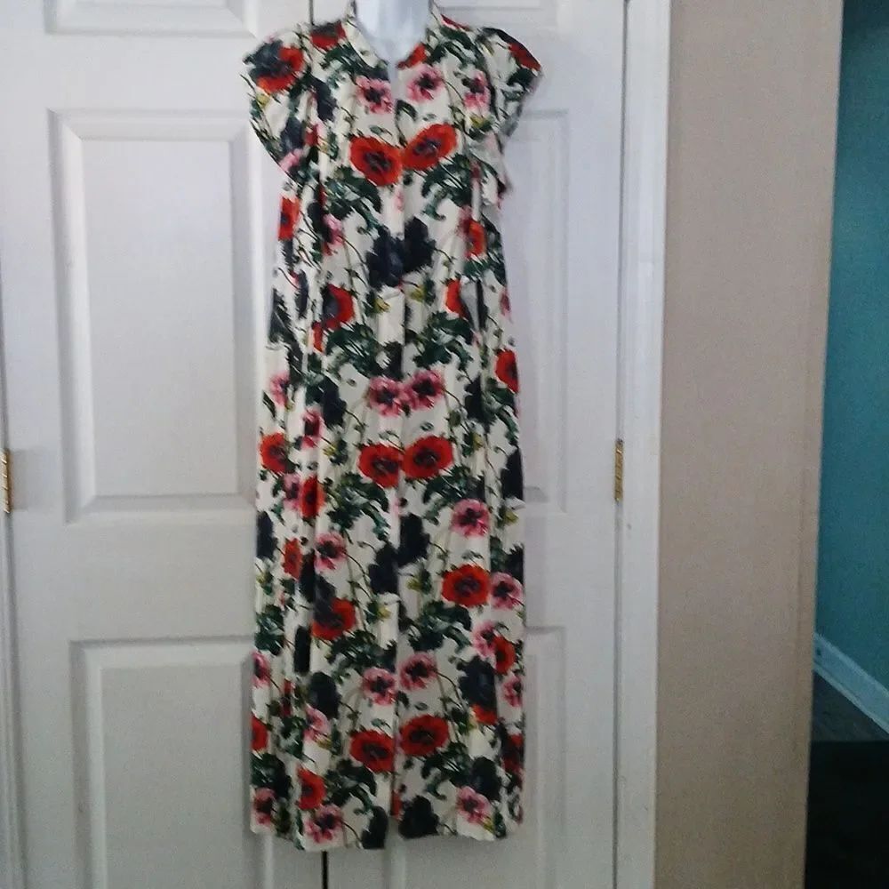 H&M floral print button down short sleeve spring summer dress with pockets Sz 6